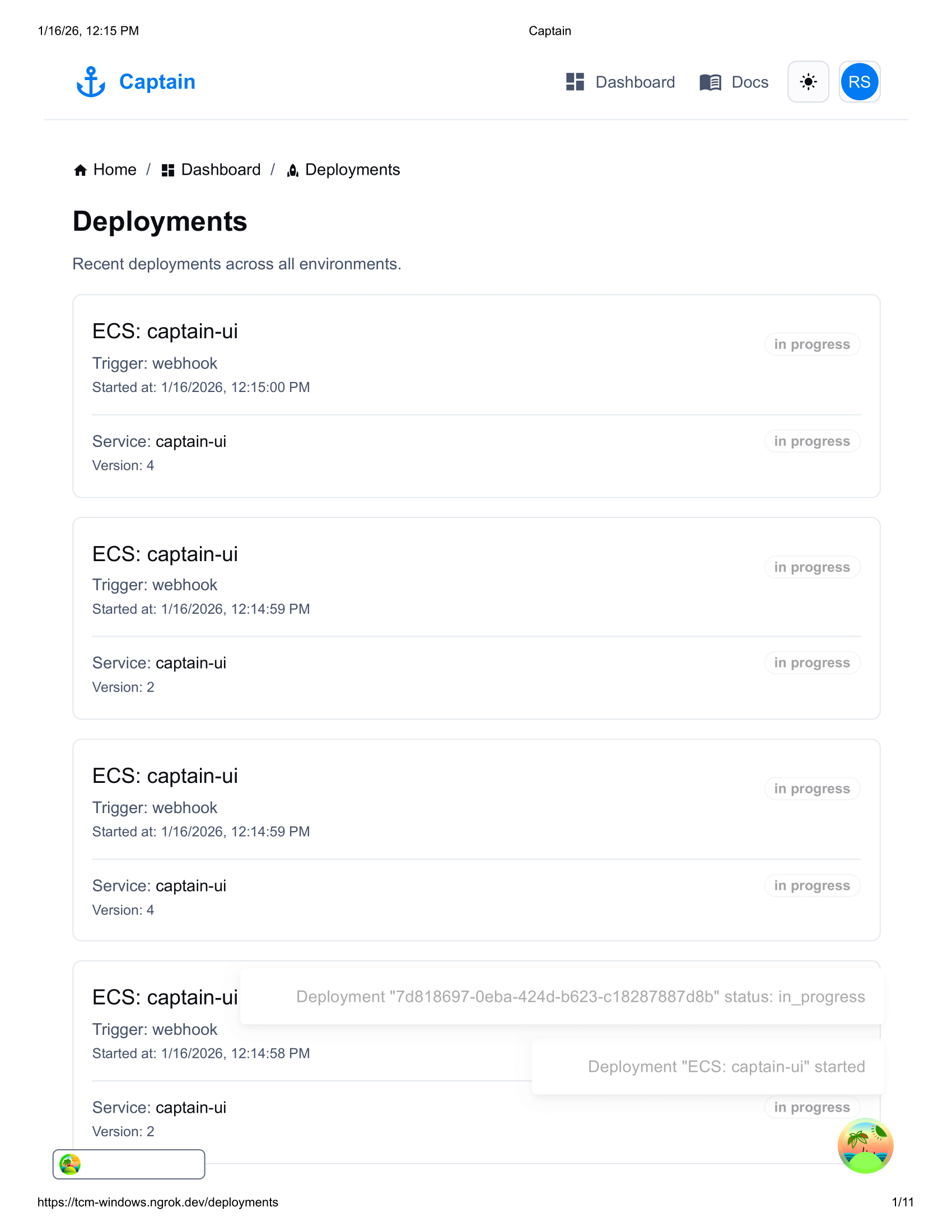 Deployments Page